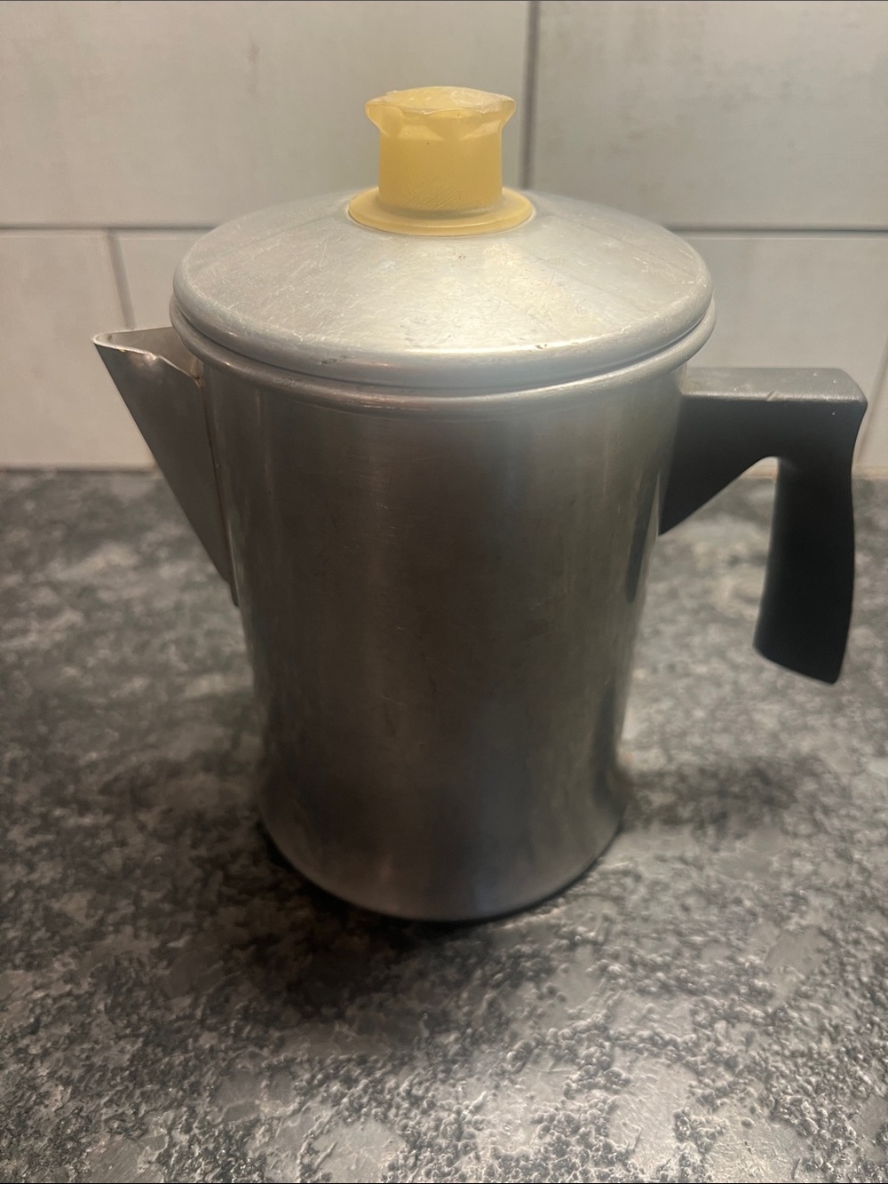 Mirro Aluminum Stovetop Coffee Percolator with Yellow Knob. About a 4 cup.